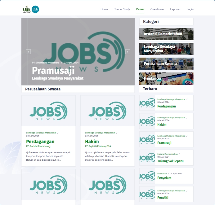 Tampilan proyek Tracer Career